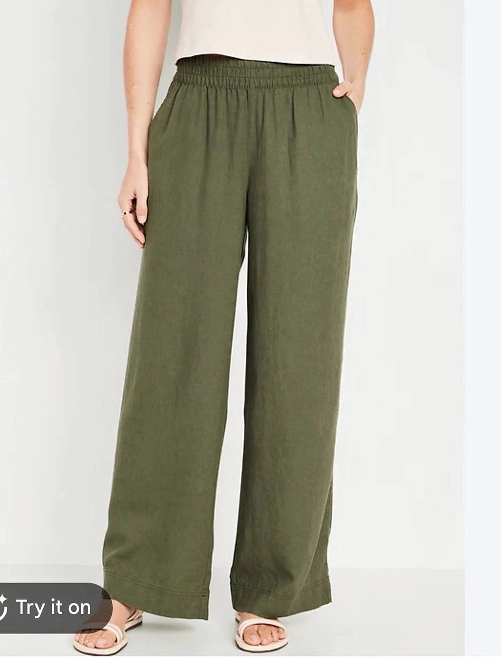 Old Navy High-Waisted Wide-Leg Linen Pants Green